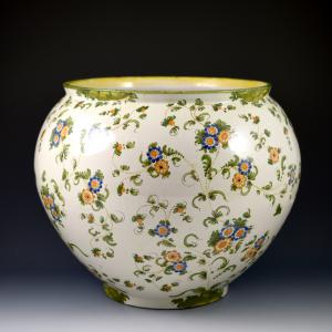 Cachepot grande com decoração de cardo - Manufatura Cantagalli, final do século XIX - início do século XX